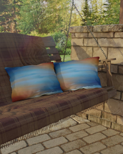 Blue Sea Red Orange Fog 20" x 14" Outdoor Pillow