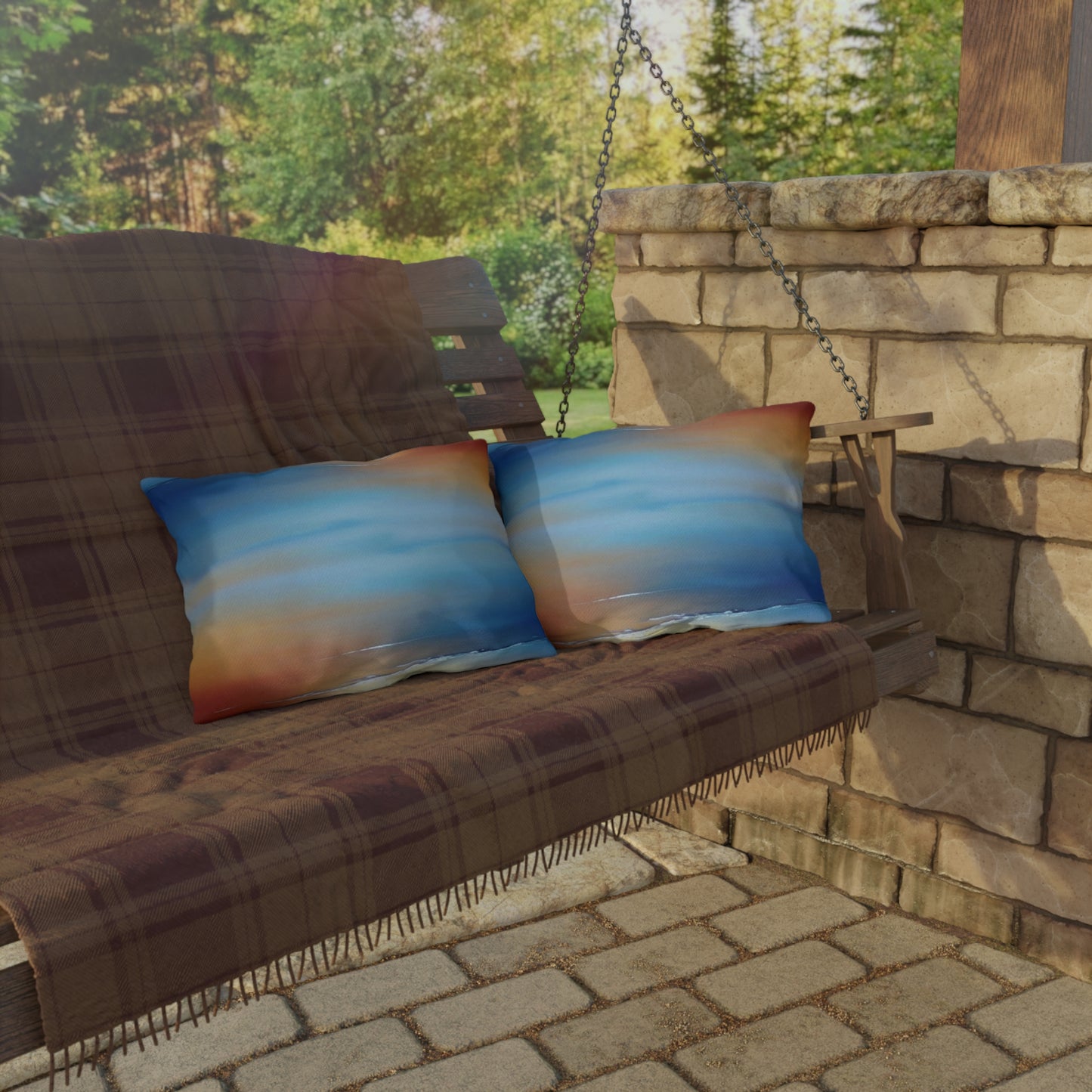 Blue Sea Red Orange Fog 20" x 14" Outdoor Pillow