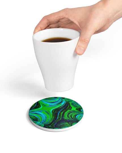 Uzi Spiral Blue Green 4" x 4" Round Ceramic Coaster