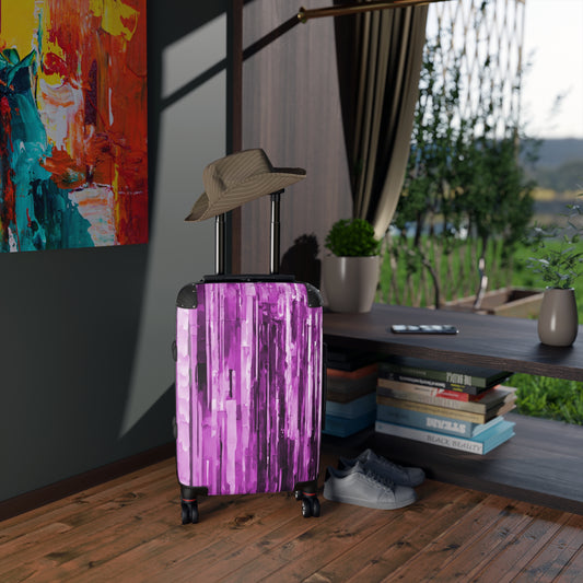 Striped Powder Lavender Small Suitcase with built in lock, 4 double-wheels, telescopic handle, and ABS back hard-shell
