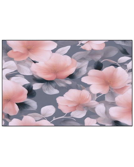 Peach and Blue Gray Floral Bunch Heavy Duty Floor Mat, 48" x 72"