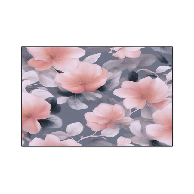 Peach and Blue Gray Floral Bunch Heavy Duty Floor Mat, 48" x 72"