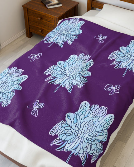 Blue Floral Butterflies Velveteen Plush Blanket, 50" x 60"