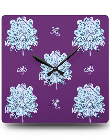 Blue Floral Butterflies Acrylic Wall Clock, Round or Square, 10.75" x 10.75"