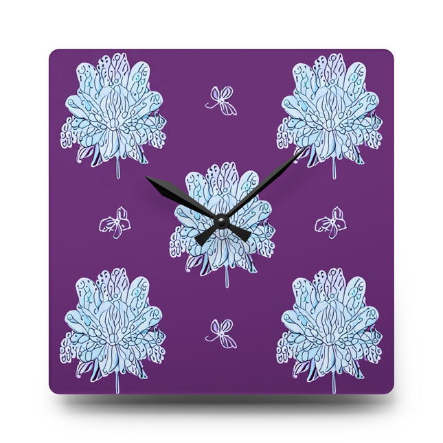 Blue Floral Butterflies Acrylic Wall Clock, Round or Square, 10.75" x 10.75"