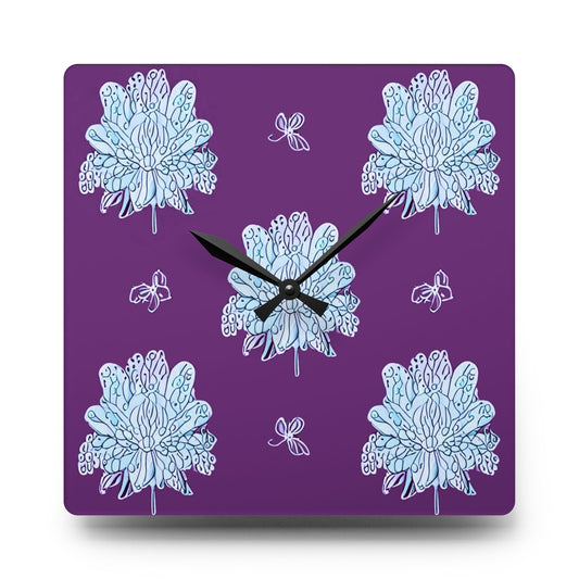 Blue Floral Butterflies Acrylic Wall Clock, Round or Square, 10.75" x 10.75"