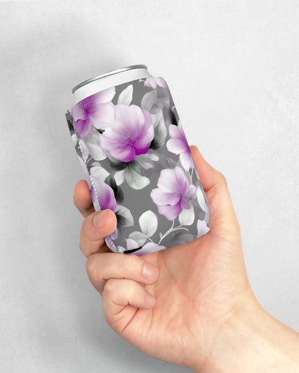 Purple Blossom Floral Bunch 12 oz Can Cooler Sleeve