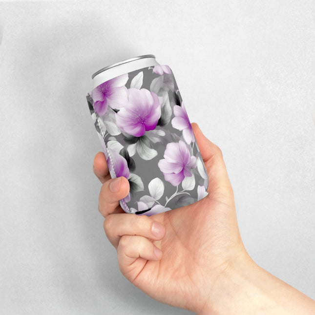 Purple Blossom Floral Bunch 12 oz Can Cooler Sleeve