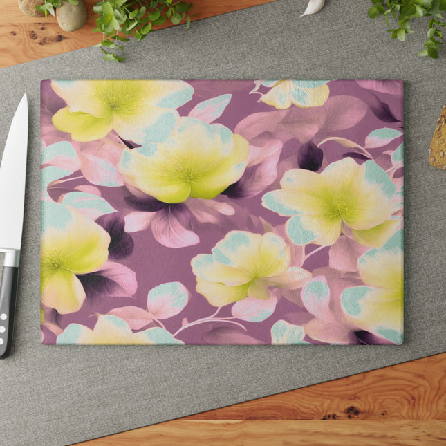 Lemon Blossom Floral Bunch Glass Cutting Board, 11" x 15"