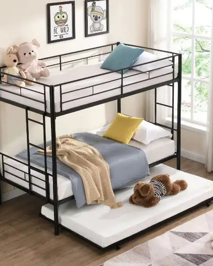 Silver Metal Bunk Bed With Trundle