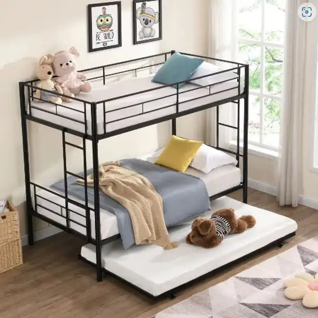Silver Metal Bunk Bed With Trundle