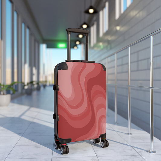 Power Red Wavey Small Suitcase with built in lock, 4 double-wheels, telescopic handle, and ABS back hard-shell
