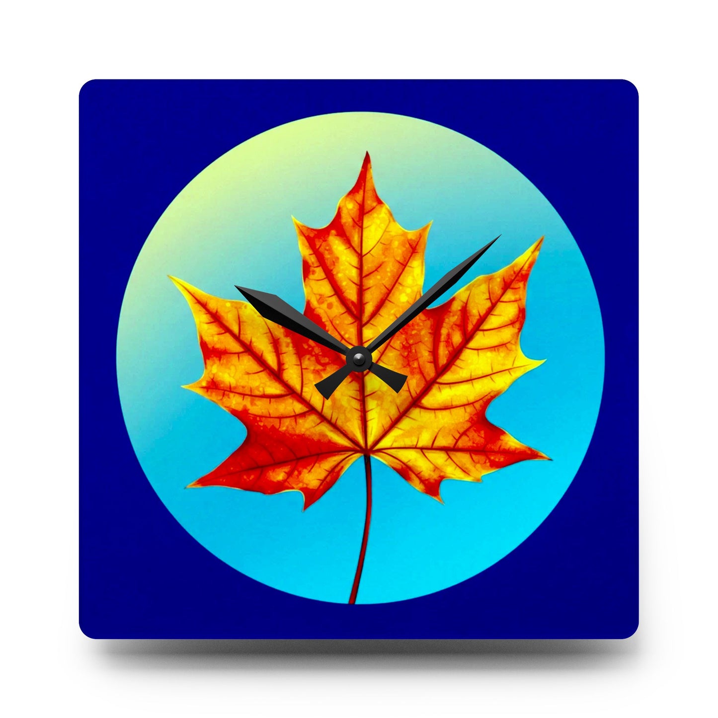 Alpha Maple Leaf Acrylic Wall Clock, Round or Square, 10.75" x 10.75"