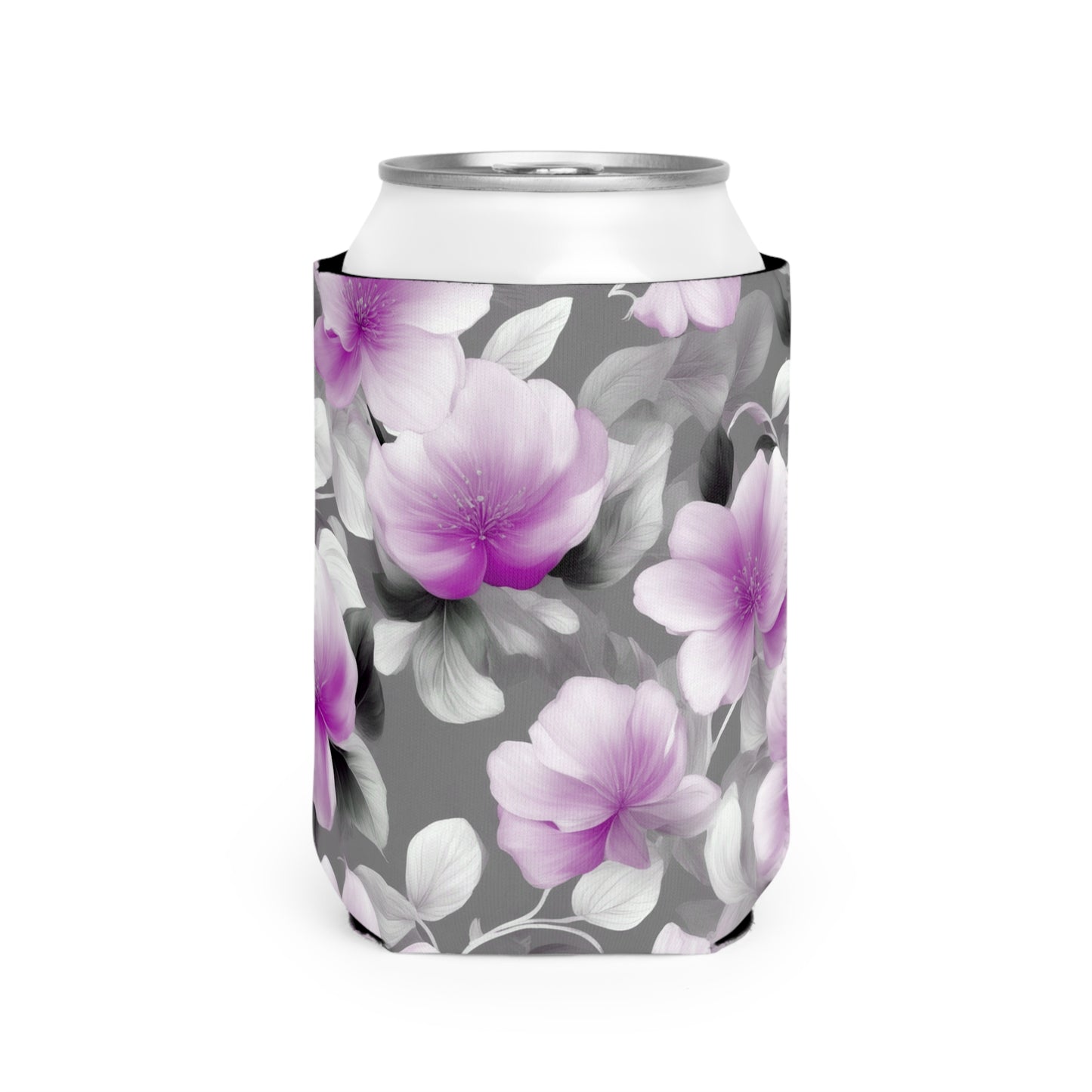 Purple Blossom Floral Bunch 12 oz Can Cooler Sleeve