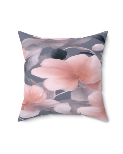 Peach and Blue Gray Floral Bunch Faux Suede Square Pillow, 16" x 16"