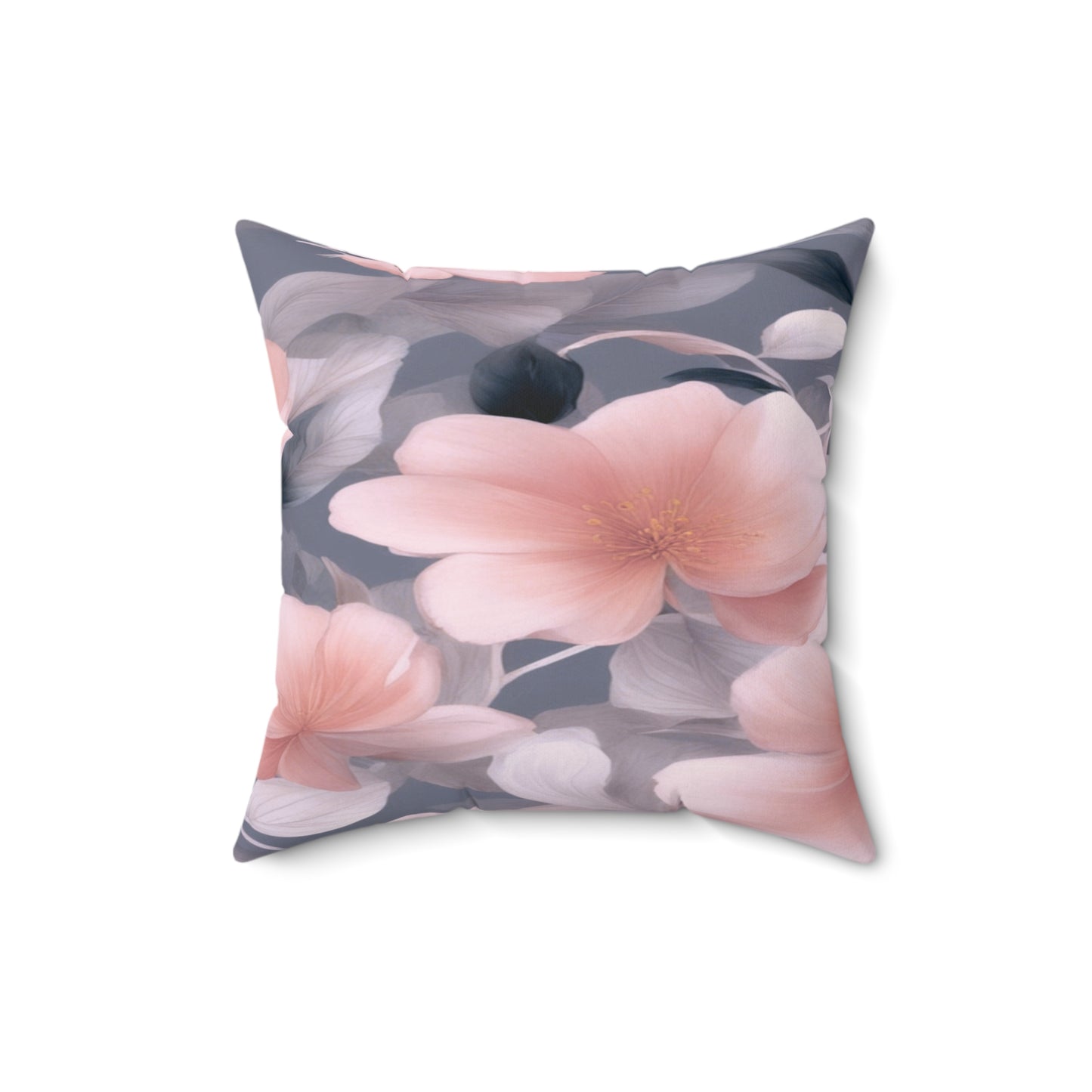 Peach and Blue Gray Floral Bunch Faux Suede Square Pillow, 16" x 16"