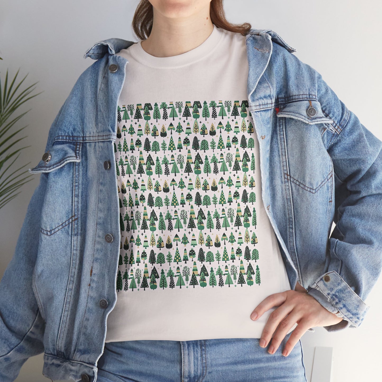 Mini Vintage Green Trees Unisex Heavy Cotton Tee, Medium