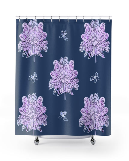 Purple White Floral Butterflies Shower Curtain, 71" x 74"