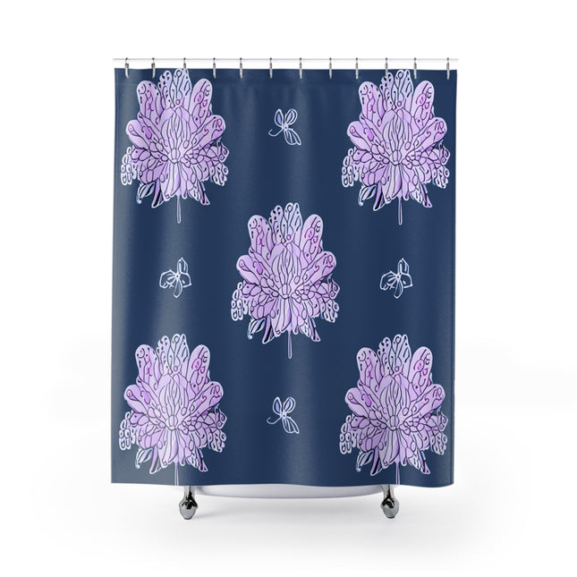 Purple White Floral Butterflies Shower Curtain, 71" x 74"