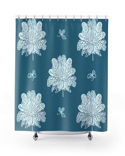 Tif Green White Floral Butterflies Shower Curtain, 71" x 74"