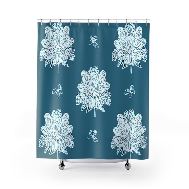 Tif Green White Floral Butterflies Shower Curtain, 71" x 74"