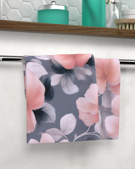 Peach and Blue Gray Floral Bunch Face Towel, 13" x 13"
