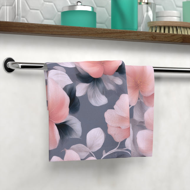 Peach and Blue Gray Floral Bunch Face Towel, 13" x 13"