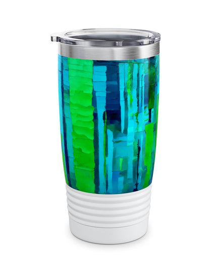 Striped Blue Green Ringneck Tumbler, 20oz in white