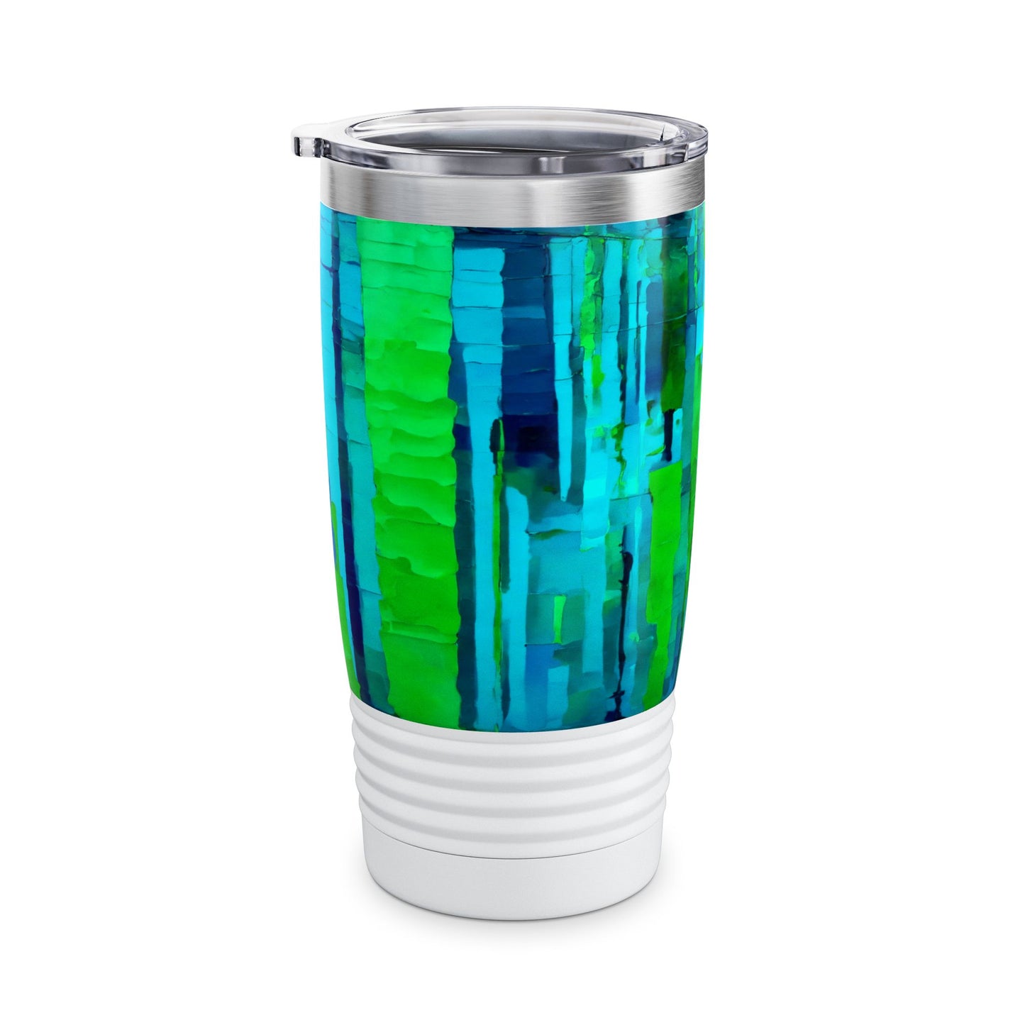 Striped Blue Green Ringneck Tumbler, 20oz in white, steel and black