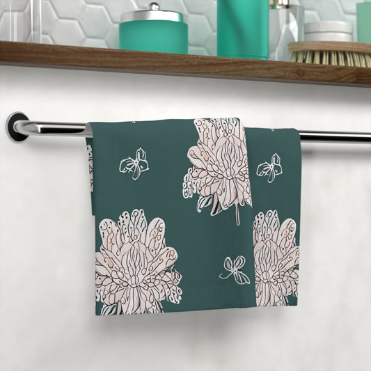 Soft White Floral Butterflies Face Towel, 13" x 13"