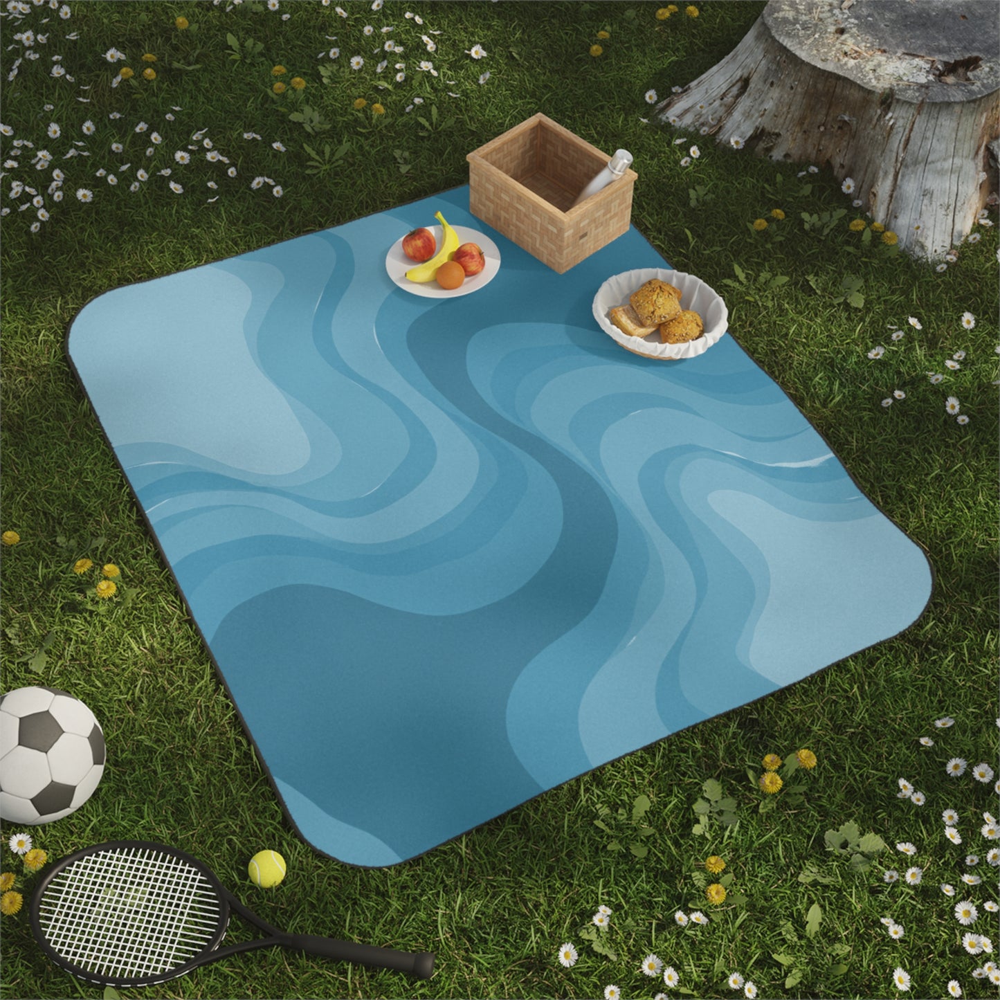 Sky Blue Wavey 61" × 51" Picnic Blanket