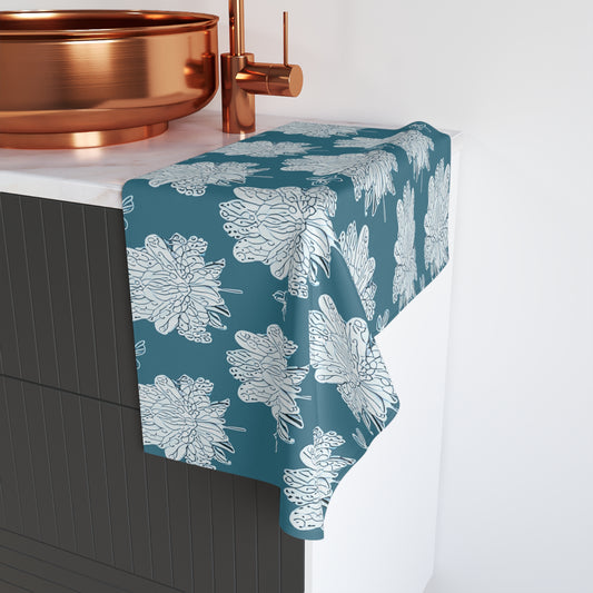 Tif Green White Floral Butterflies Hand Towel, 16" x 28"