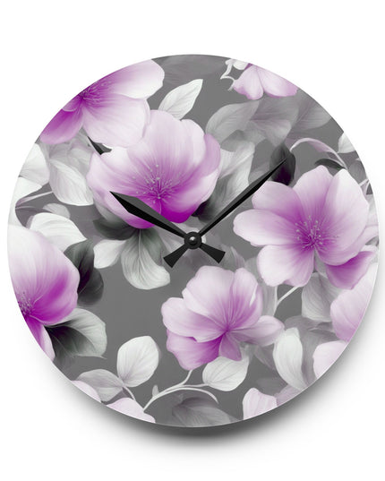 Purple Blossom Floral Bunch Acrylic Wall Clock, Round or Square, 10.75" x 10.75"