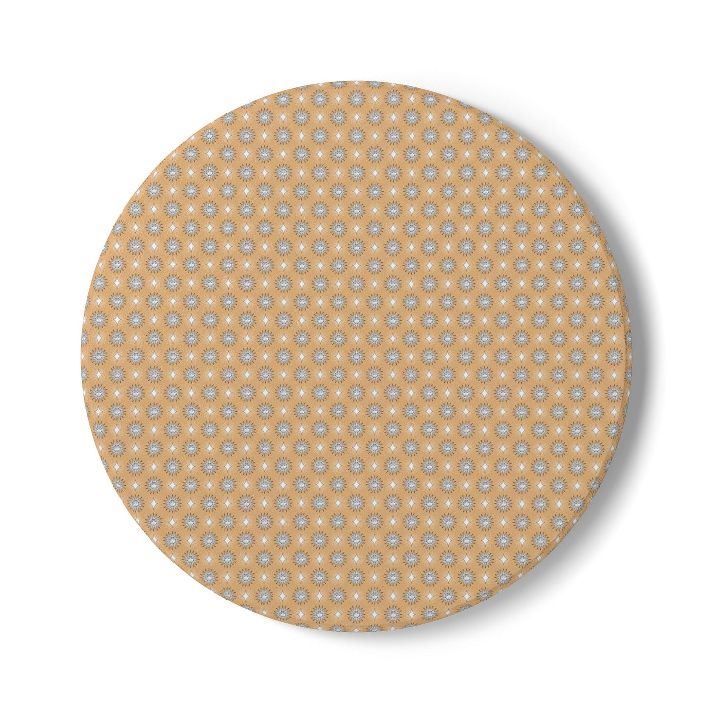Tan Sunset Star-crossed Bodies Round Ceramic Coaster, 4" x 4"