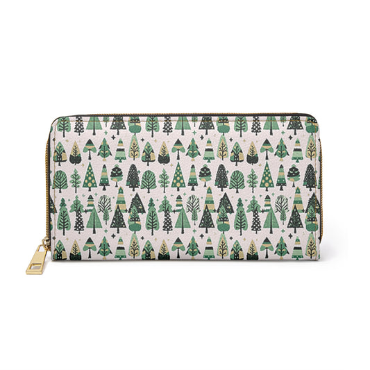 Mini Vintage Green Trees Elegant Abstract Zipper Wallet - Stylish & Functional Accessory for Everyday Use