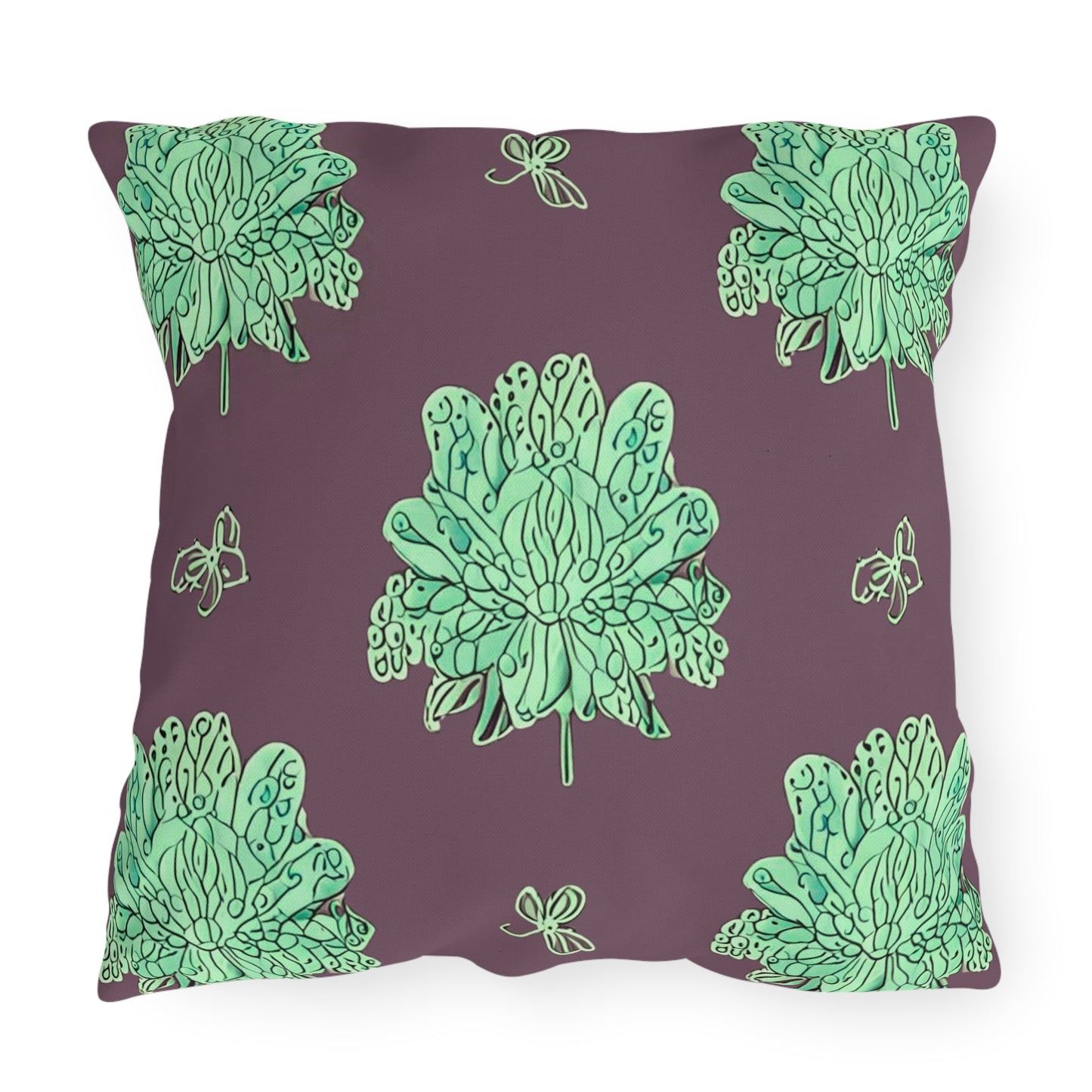 Mint Green Floral Butterflies 20" x 20" Outdoor Pillow