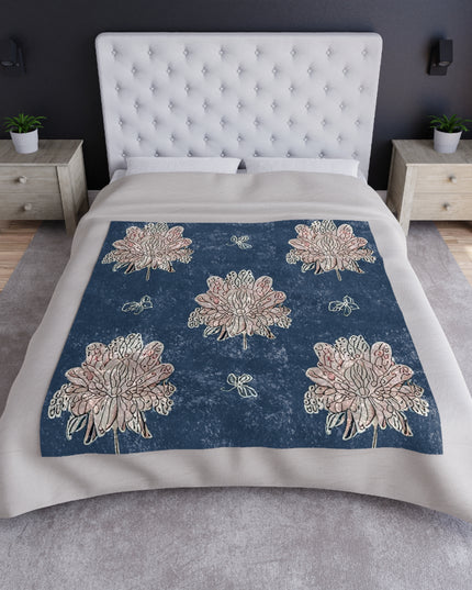 Rose White Floral Butterflies 50" x 60" Crushed Velvet Blanket