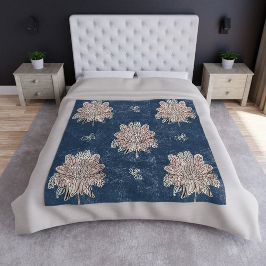 Rose White Floral Butterflies 50" x 60" Crushed Velvet Blanket