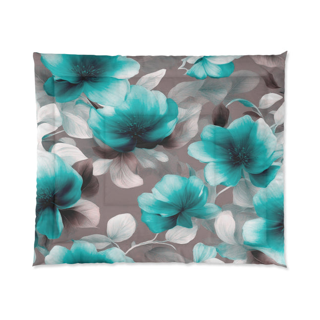 Tif Green Gray Floral Bunch Comforter, 104" × 88"