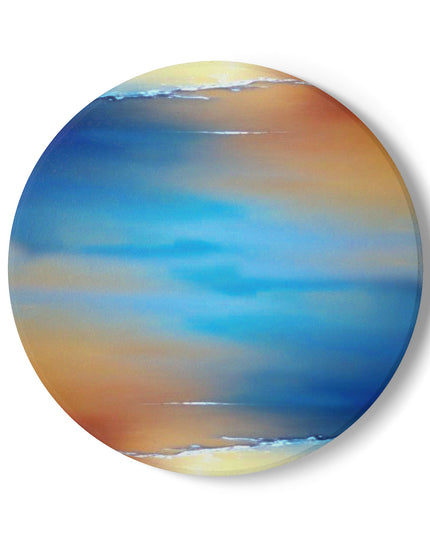 Blue Sea Red Orange Fog 4" x 4" Round Ceramic Coaster