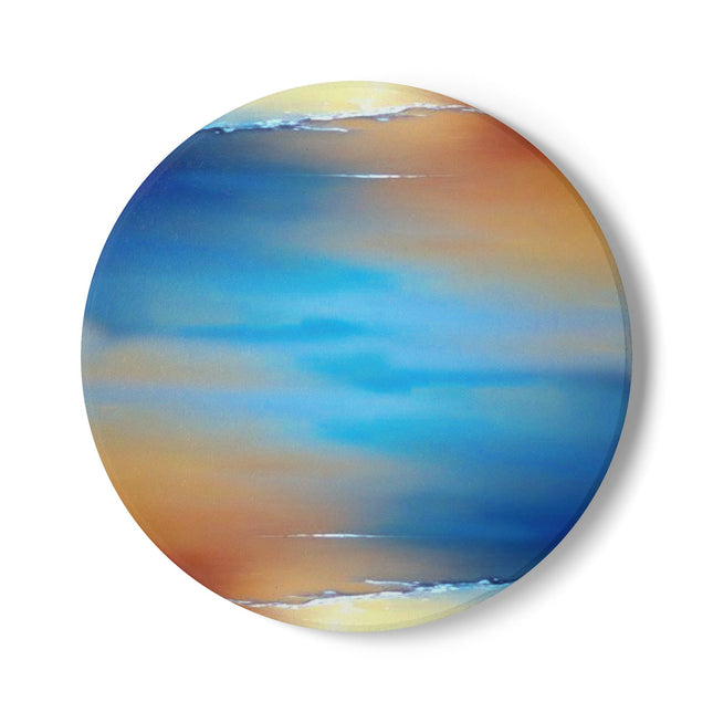 Blue Sea Red Orange Fog 4" x 4" Round Ceramic Coaster