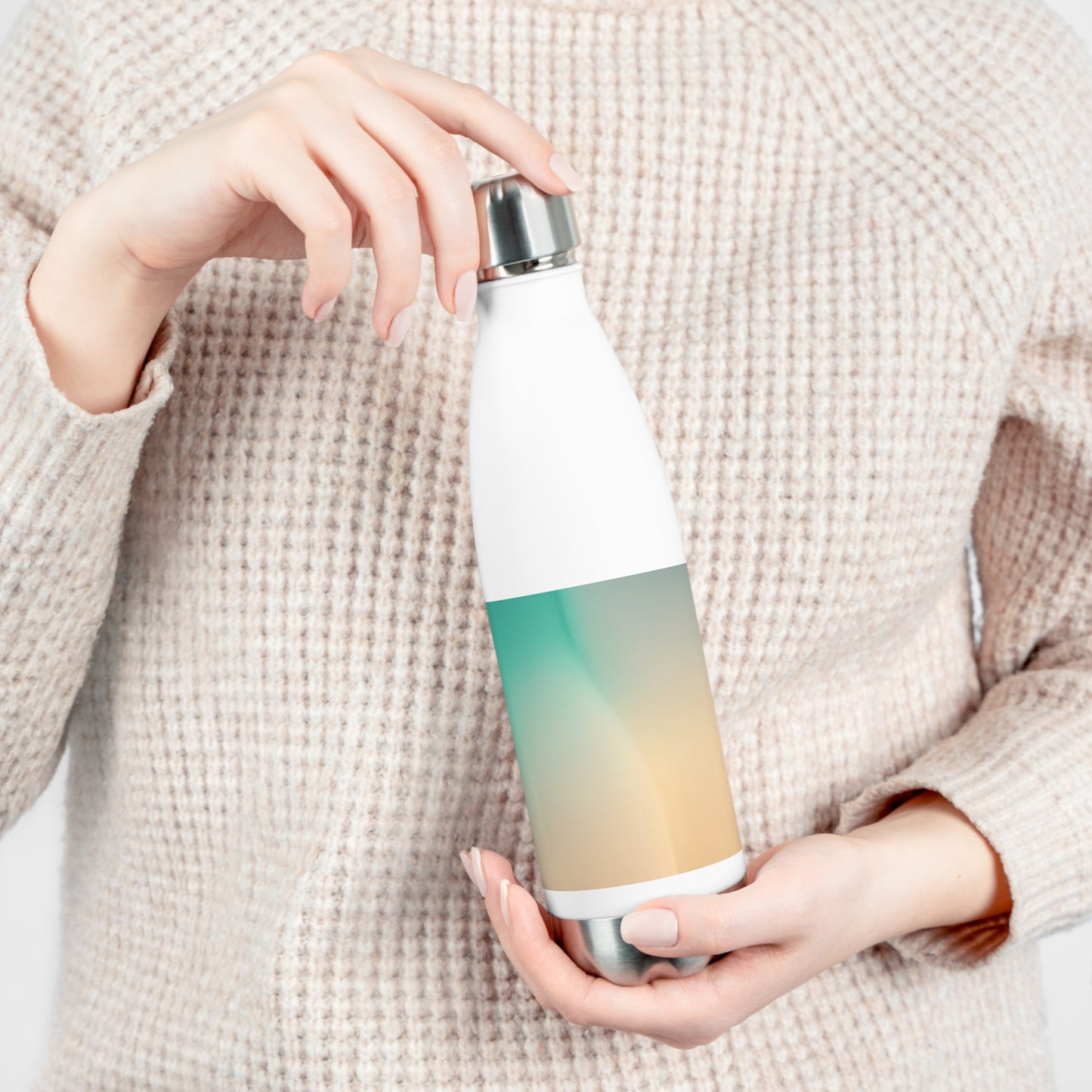 Peachy Green Fade 20oz Insulated White Water Bottle