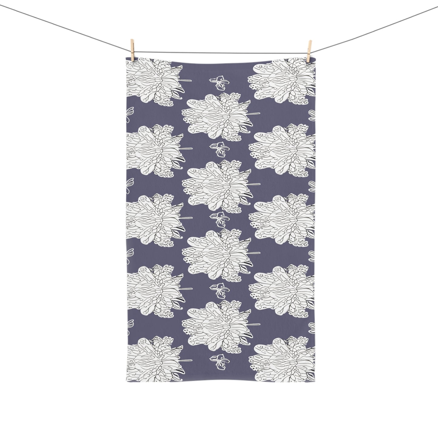 White Floral Butterflies Hand Towel, 16" x 28"