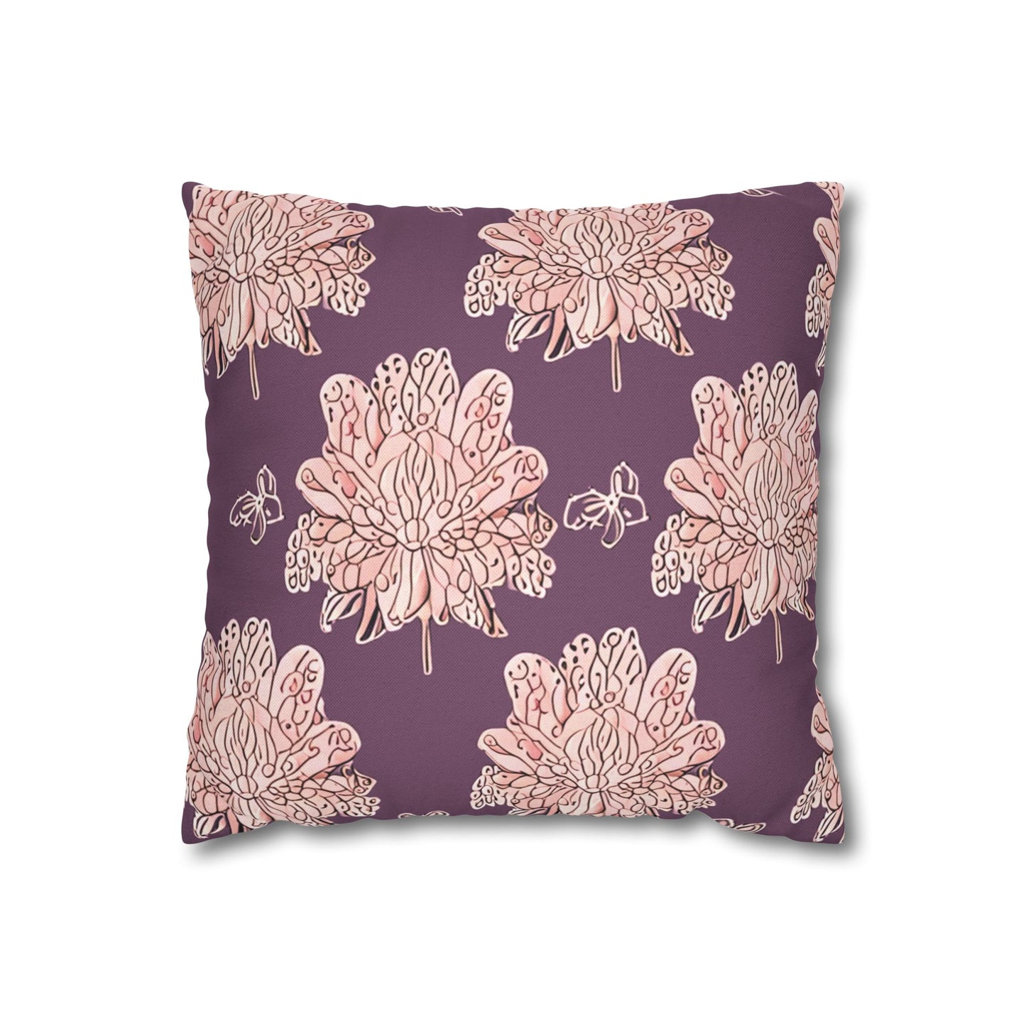 Pink Floral Butterflies Spun Polyester Square Pillowcase, 14" x 14"