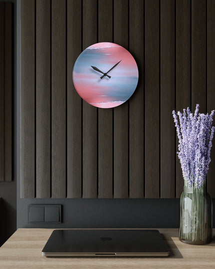 Gray Sea Pink Fog Acrylic Wall Clock, Round or Square, 10.75" x 10.75"