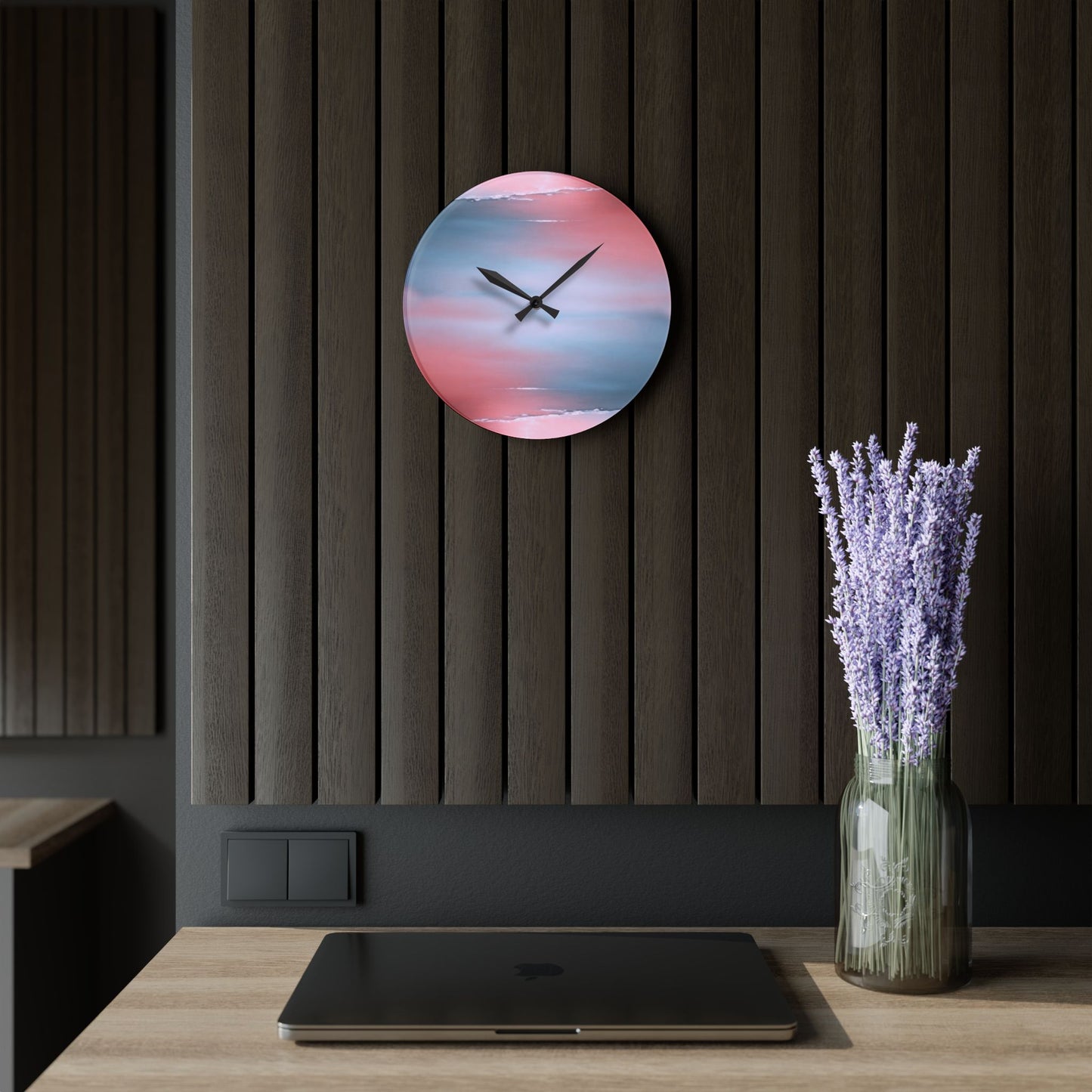 Gray Sea Pink Fog Acrylic Wall Clock, Round or Square, 10.75" x 10.75"