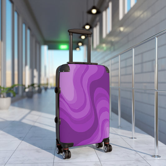 Wavey Purple Wavey Small Suitcase with built in lock, 4 double-wheels, telescopic handle, and ABS back hard-shell