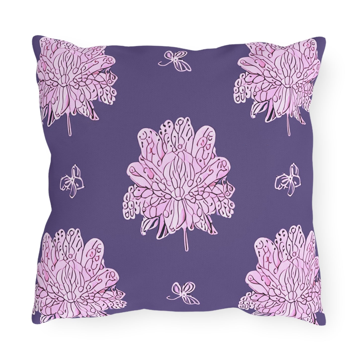 Magenta Floral Butterflies 16" x 16" Outdoor Pillow