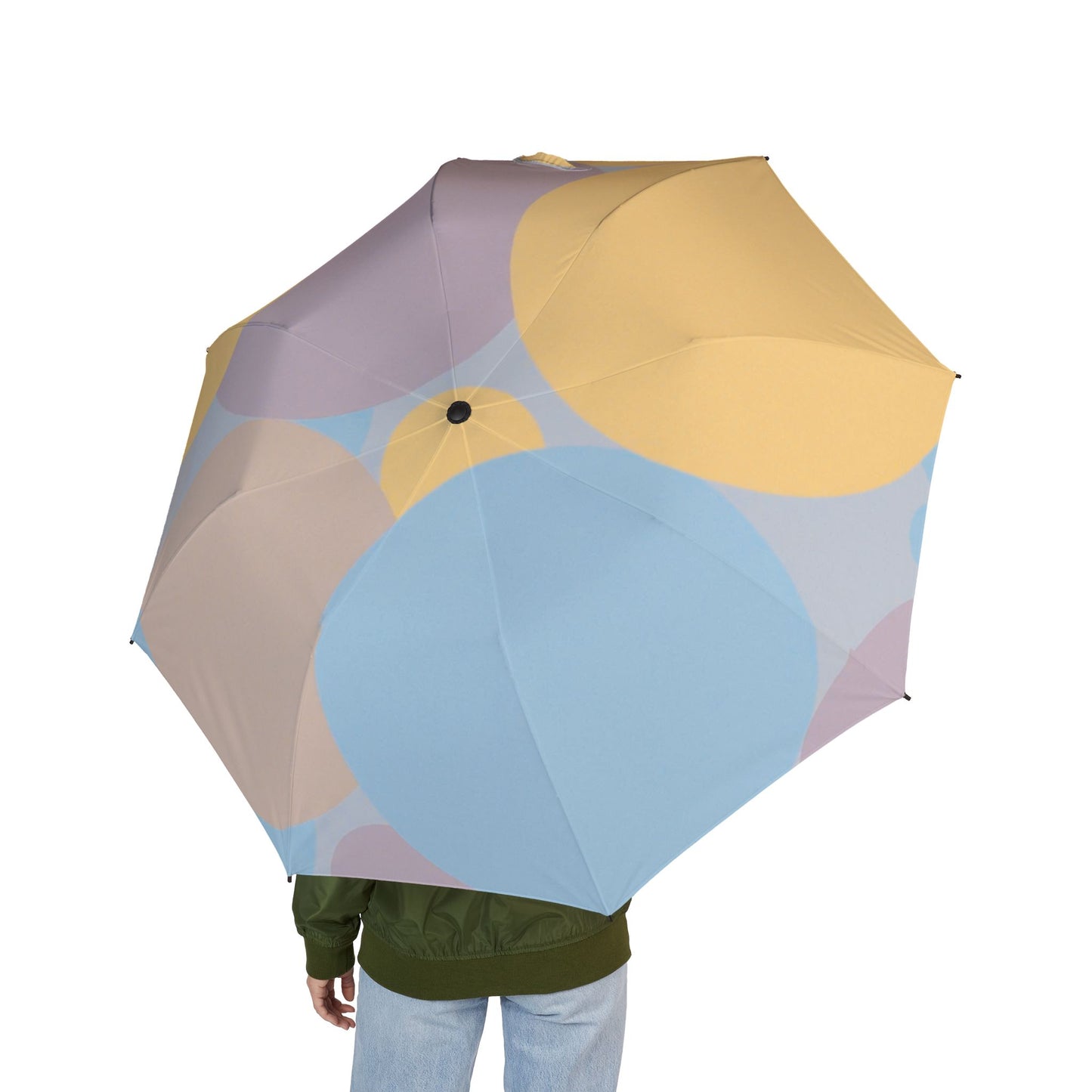 Pastel Baby Blue and Peach Patches Foldable Umbrella - Compact & Chic