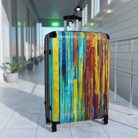 Striped Alpha Large Suitcase with built in lock, 4 double-wheels, telescopic handle, and ABS back hard-shell